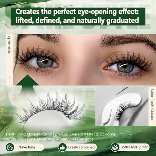 KEYYOU 80D 100D Spiky Manga Lash Clusters Kit - Fluffy DIY Eyelash Extensions with Bond & Seal