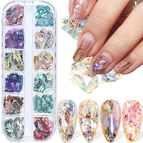 Vezocim Abalone Seashell Nail Art Sequins - 12 Color Irregular 3D Glitter Flakes for Manicure