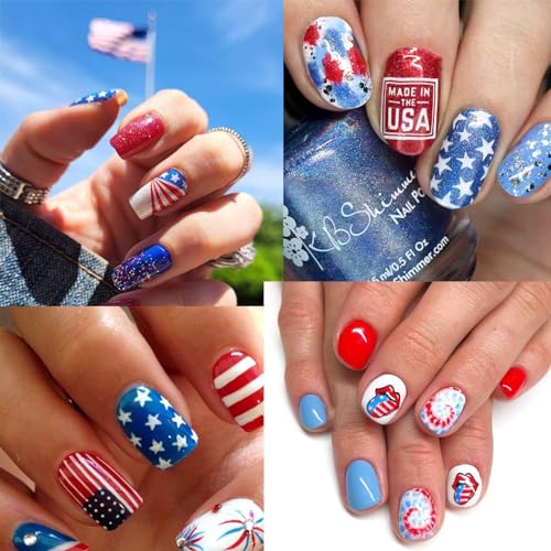 4th of July Nail Stickers - 8 Sheets USA Flag & Star Designs