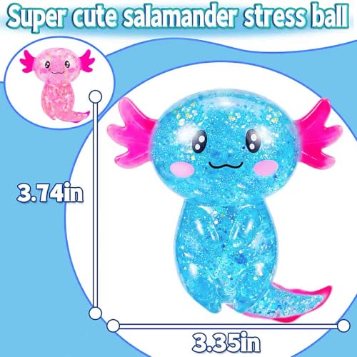 2 Pack Axolotl Squishy Stress Balls - Glittery Collectible Figurines