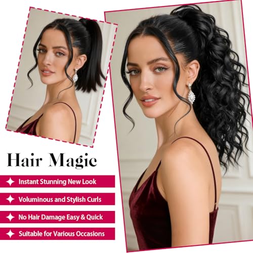 18 Inch Black Brown Curly Wavy Ponytail Extension Clip-In