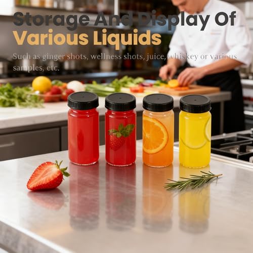 12 Pack 2 oz Glass Shot Bottles with Leak-Proof Lids - Reusable & Dishwasher Safe