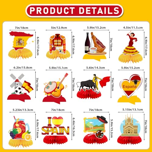 12-Pack Spain Honeycomb Centerpieces for Fiesta Decorations