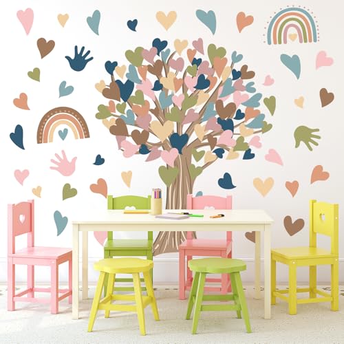 Boho Tree Wall Stickers - Large Heart Tree Decals for Kids Rooms