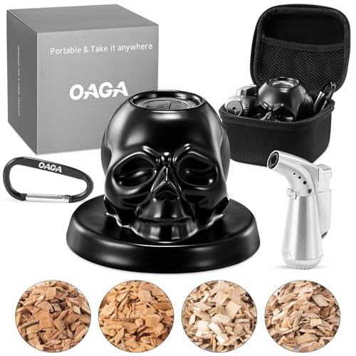 OAGA Skull Whiskey Smoker Kit with Single-Flame Torch – Portable Set