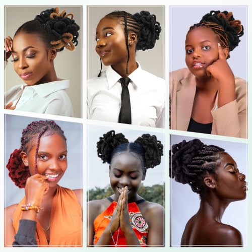 Abellee 8-Inch Faux Loc Petal Bun - 2-Piece Afro High Puff Ponytail Set