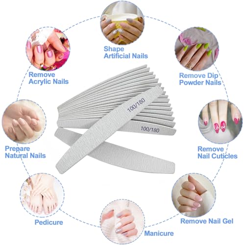 AhaTopia Emery Nail Files 12 Pack Double Sided 100/180 Grit Wooden Nail Buffers
