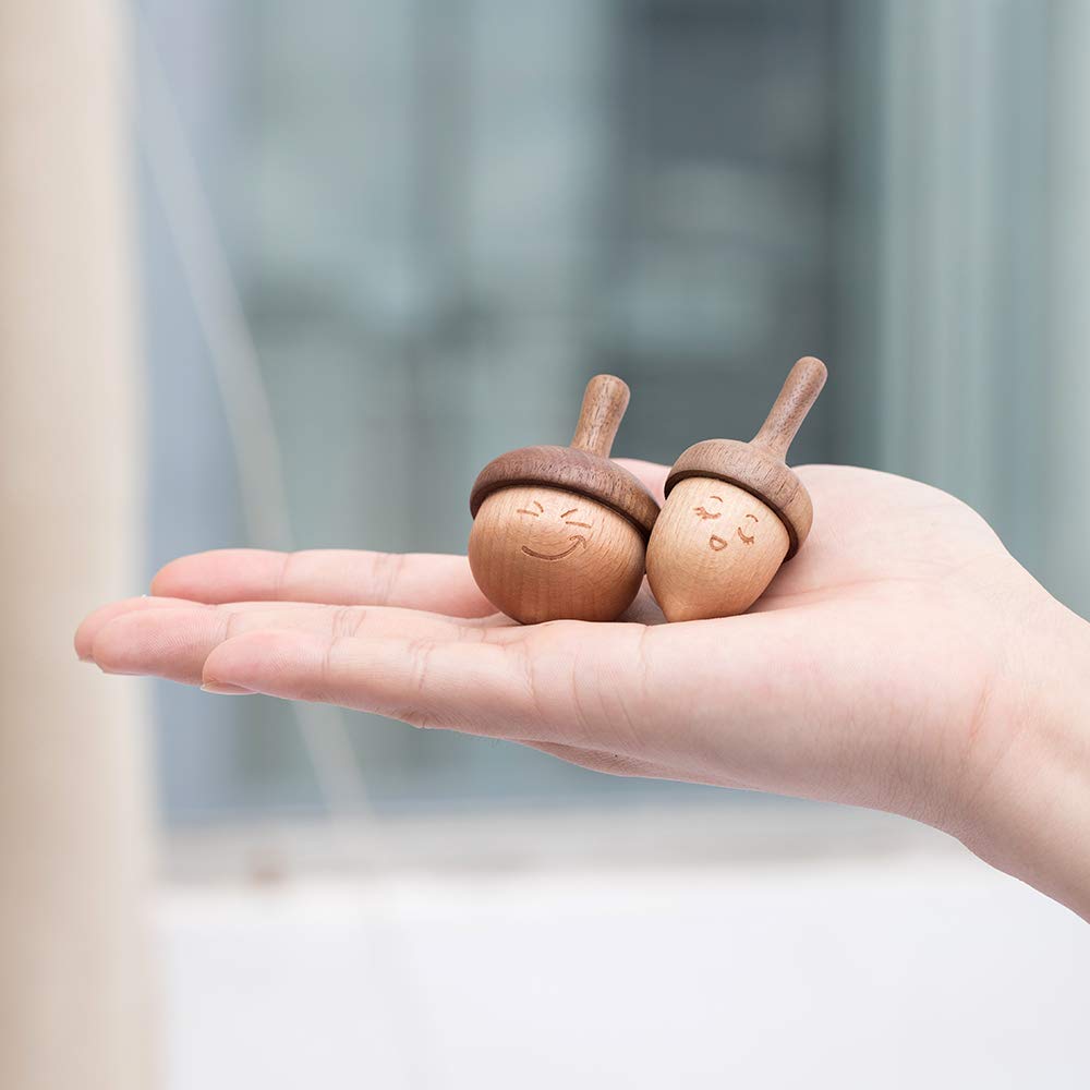 AhfuLife Wooden Spinning Top, Forever Spinning Top with Cute Facial Expression, Wood Physics Relaxation Handmade Gift (Pack of 2)
