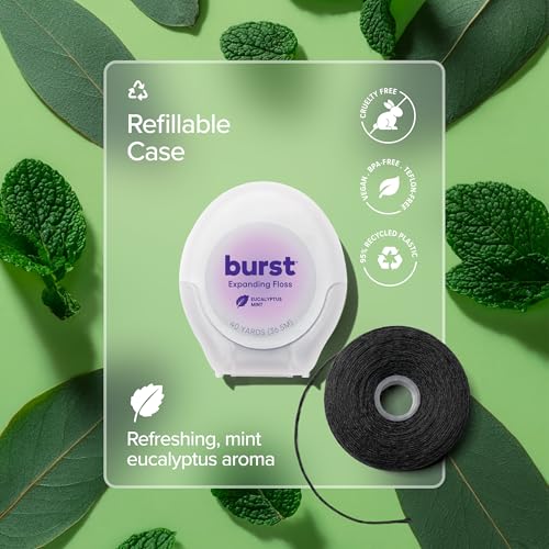 Burst Expanding Dental Floss - Mint Eucalyptus, 80 Yards, Stain Absorbing & Vegan