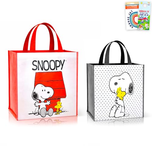 Peanuts Tote Bags Set - 2 Pack Snoopy Grocery Bags for Kids & Adults