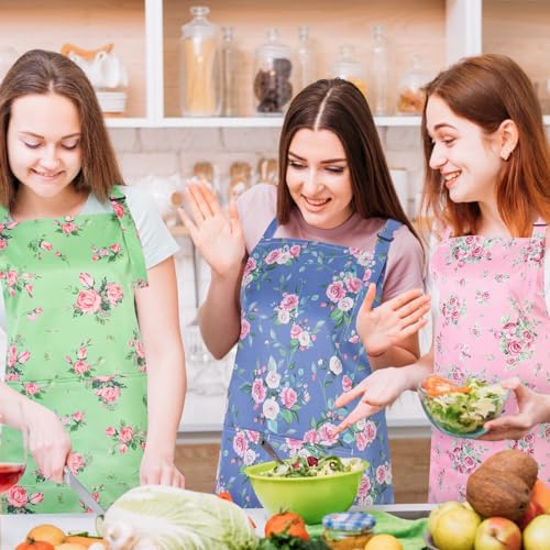 2 Pack Floral Aprons for Women - Adjustable Kitchen Cooking Apron