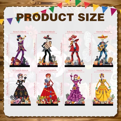 8 Pcs Day of the Dead Wooden Table Decorations - Dia De Los Muertos Centerpieces