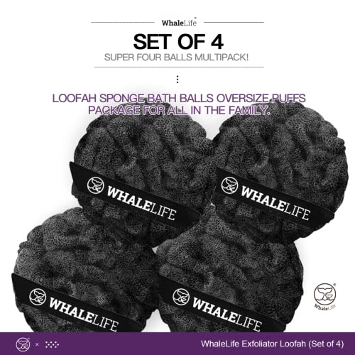 WhaleLife Double Layer Loofah Sponges 4 Pack for Exfoliating Bath