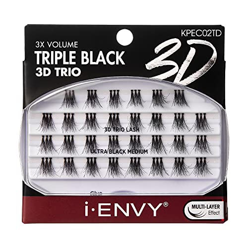 i-ENVY Medium Black 3D Triple Lashes - Reusable False Eyelash Clusters