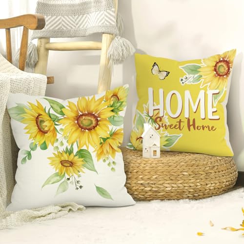 Sunflower Yellow Floral Throw Pillow Covers - Set of 4, 18x18