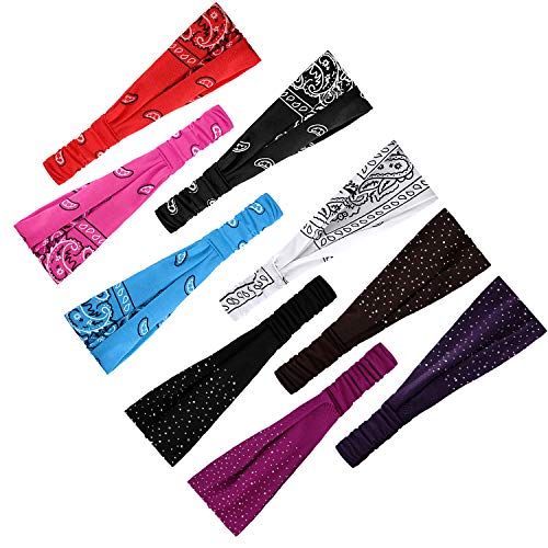 WILLBOND 10 Pack Wide Stretch Headbands for Women - Boho Hair Wraps & Knotted Bands