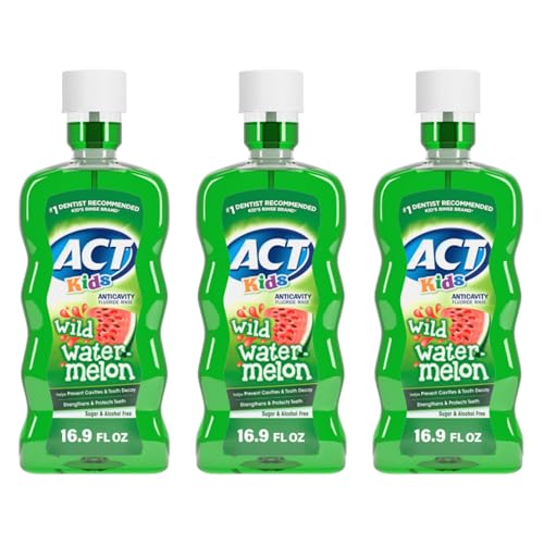 ACT Kids Anticavity Fluoride Mouthwash, Wild Watermelon 16.9 fl oz (Pack of 3) – Alcohol & Sugar Free