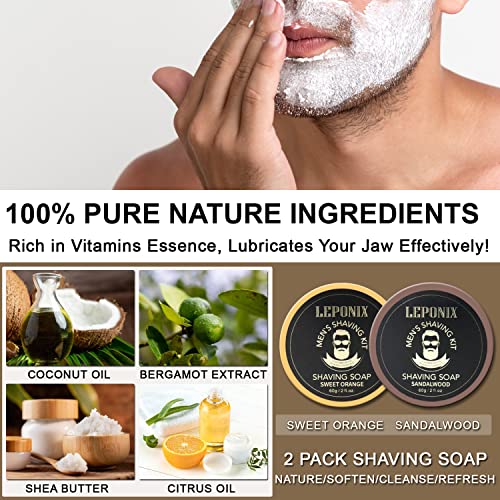 LEPONIX Men’s Shaving Kit Sweat Orange Gift Set with Razor, Soap, Brush & Cream