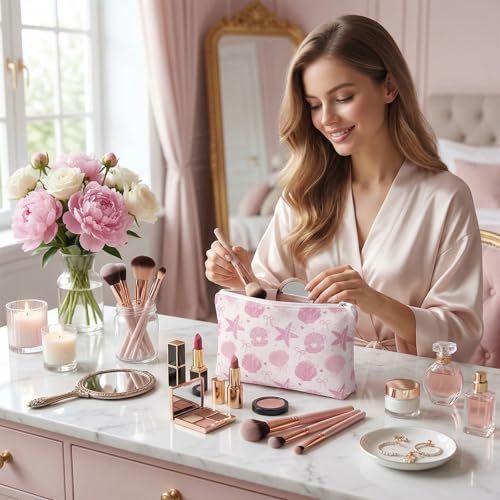 10-Pack Pink Bow Makeup Bags - Durable Canvas Cosmetic Pouches for Gifts