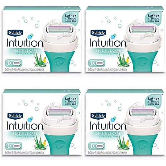 Schick Intuition Pure Nourishment Womens Razor Refills with Coconut Milk and Almond Oil, 3 Count (Pack of 4) | Pack of 4, Coconut Milk, Almond Oil