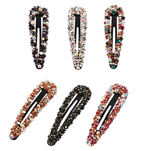 Messen Drop Shape AB Crystal Hair Barrettes - 6 Piece Rhinestone Set