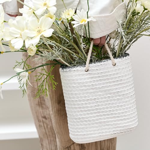 Elegant White Ceramic Tote Bag Vase - 8 Inch Modern Decor