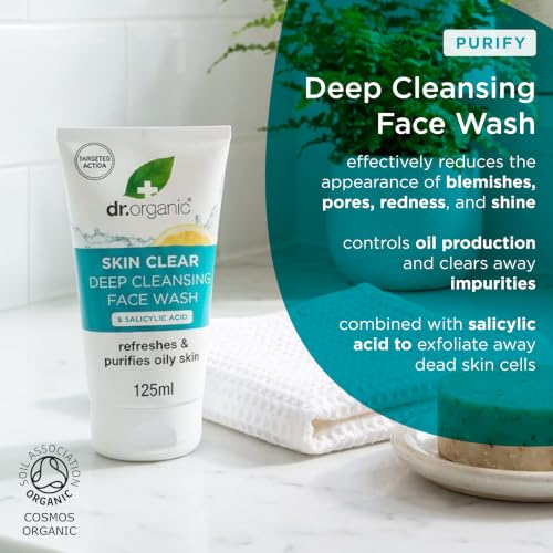 Dr. Organic SkinClear Deep Pore Cleansing Face Wash with Tea Tree, 125ml