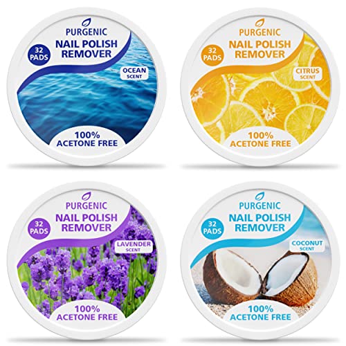 Purgenic 128 Pack Natural Nail Polish Remover Pads - Travel & On-the-Go
