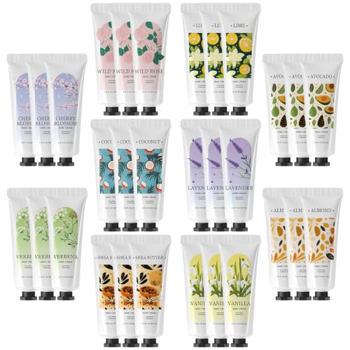 BODY & EARTH White Hand Cream Set 30 Travel Size Lotions with 10 Scents