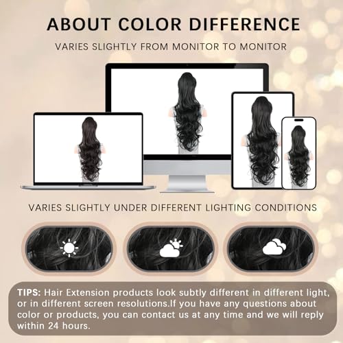 26 Inch Wavy Claw Clip Ponytail Extension - Black Synthetic Hair Piece