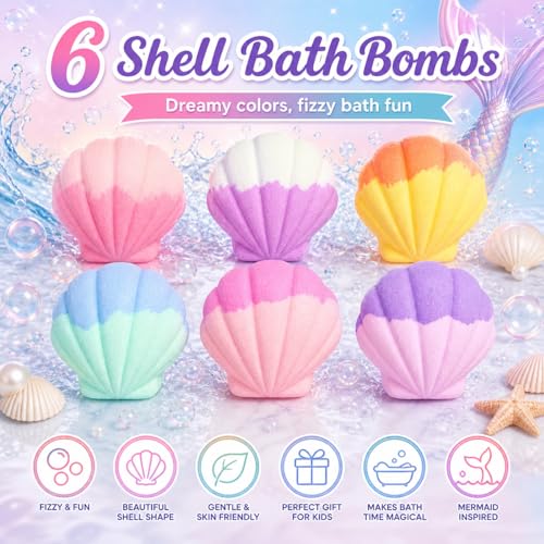 Colorful Shell Bath Bombs Set for Kids with Surprise Toys - 6 PCS