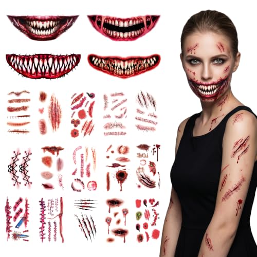 Zombie SFX Temporary Tattoos Kit - 130 Waterproof Horror Stickers