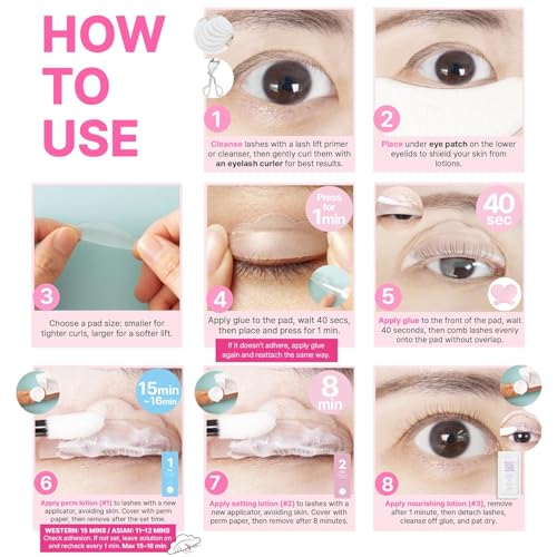 Korean Lash Lift Kit - 5 Sets At Home Eyelash Perm Kit with Upgraded Glue, Eyelash Lift, DIY Lash Perm Easy for Beginner & Professional, Semi Permanent Perming Wave Suitable For Salon & Home