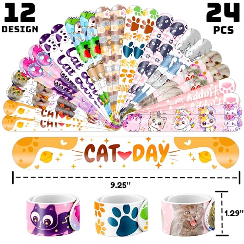 Cat Party Favors Set with Temporary Tattoos & Slap Bracelets - 72 Pieces