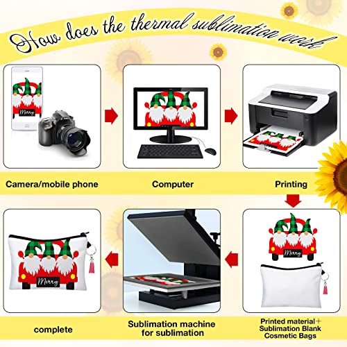 Customizable Sublimation Makeup Bags Set - Canvas Cosmetic Pouches with Tassels & Keychains, 8 Pack