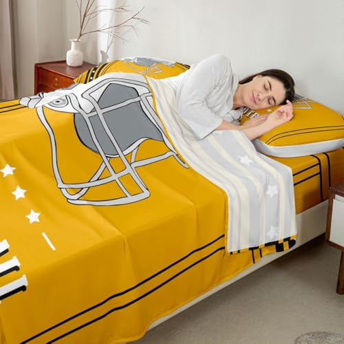Erosebridal Full Bed Sheet Set - Yellow & Black Striped Stars