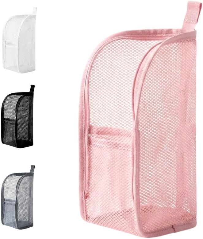 Portable Standing Toiletry Bag - Foldable Mesh Hanging Organizer for Bathroom | Large Capacity - Pink