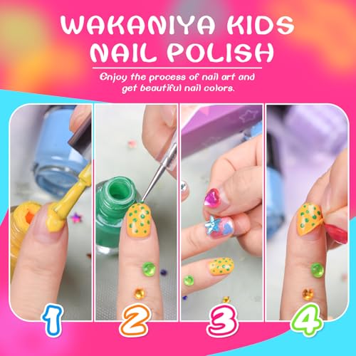 Wakaniya Kids Non-Toxic Quick Dry Peel-Off Nail Polish Kit 8 Colors with Gems & Stickers - Variation A