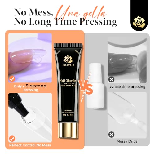 UNA GELLA Solid Gel Nail Glue for Press On Nails - 80g UV Curing Adhesive