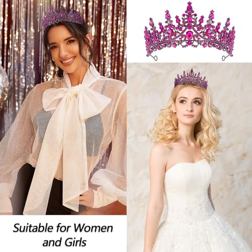 VELSCRUN Rose Red Birthday Queen Tiara with Sash - Elegant Rhinestone Crown Hair Accessories