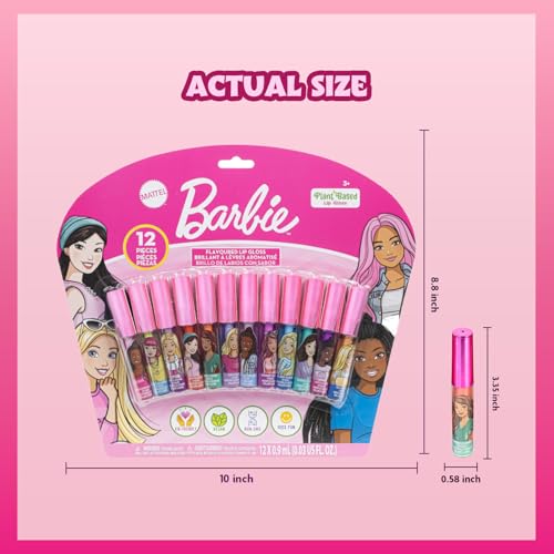 Barbie Lip Gloss Set - 12-Piece Plant-Based Makeup for Girls