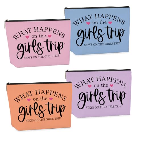 4PCS Girls Trip Cosmetic Bags - Waterproof Canvas - Travel Essentials