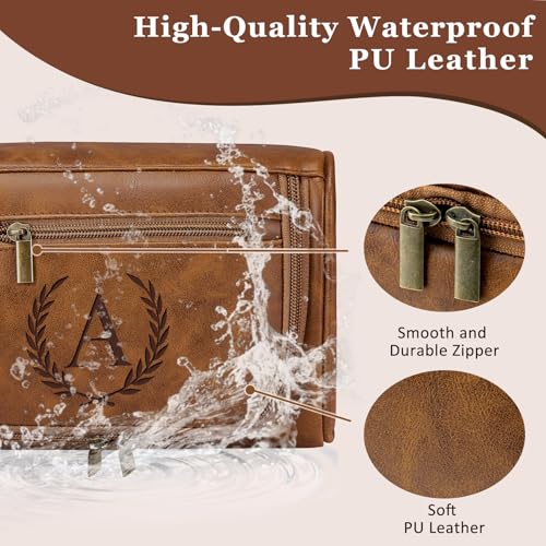 Aganmi Light Brown Personalized Men's Travel Toiletry Bag - Fathers Day Gift