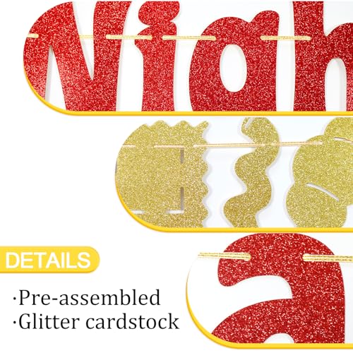 Pasta Night Banner | Italian Party Decorations in Red & Gold Glitter