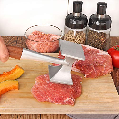 Heavy Duty Meat Hammer with Wooden Handle - 2-in-1 Tenderizer