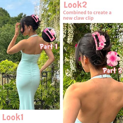 GQLV Summer Beach Hair Claw Clips Set for Women & Girls – 3 Big & 6 Small Hawaiian Flower Hair Accessories – lively
