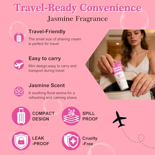 Womens Shaving Cream Bulk Travel,1fl oz/30ml Shave Gel for Women,Care Dry Skin Womens Shave Gel for Travel Guests(Jasmine,Pack of 5)