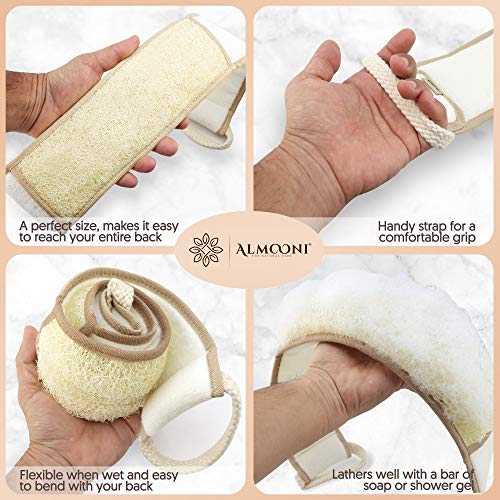 Tan Back Scrubber - Extra-Long Natural Loofah Sponge with Cotton Handles