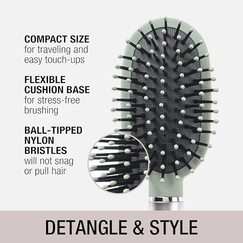 Conair Velvet Touch Cushion Hair Brush - Travel Detangler for All Hair Types - Sage Green