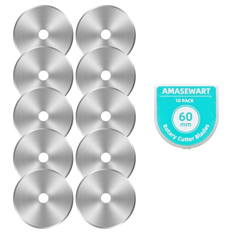 AMASEWART 60mm Rotary Cutter Blades Fits Fiskars Olfa, Replacement Rotary Blade for Fabric, Quilting, Sewing and Arts & Crafts, Pack of 10